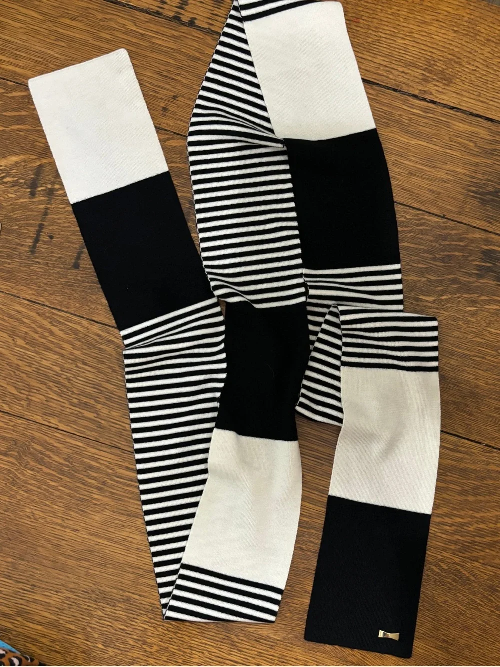 Kate Spade New York Black White Striped Colorblock Extra Long Scarf